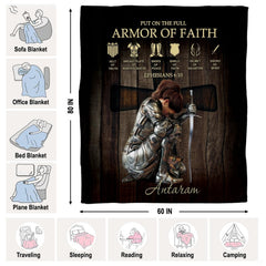 Full graphic layout of the kneeling knight devotional throw blanket.
