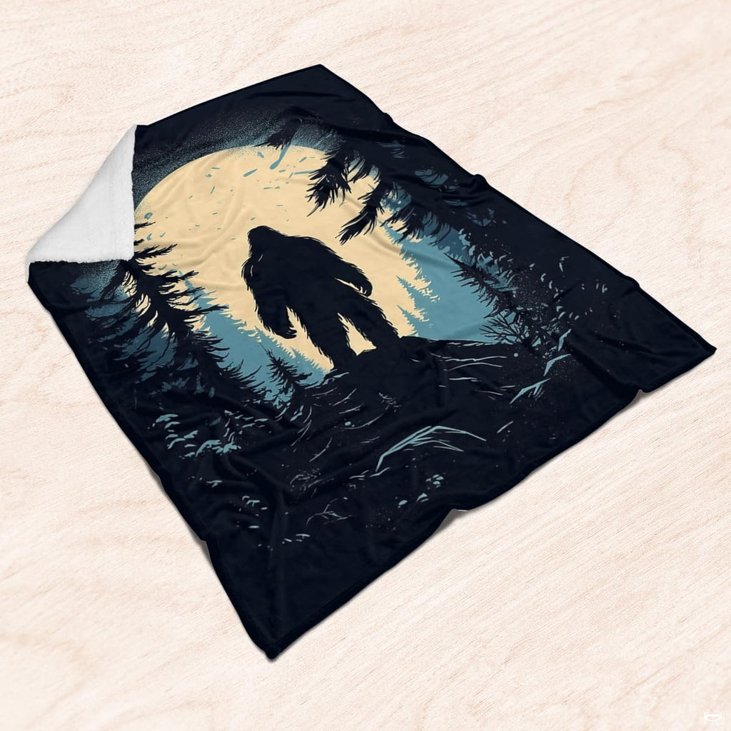 Detailed view of evergreen pine trees and lunar glow print reproduction.