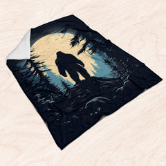 Detailed view of evergreen pine trees and lunar glow print reproduction.