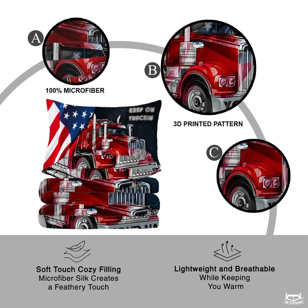 Custom Semi Truck with American Flag Background Comforter