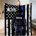 Tactical police officer Thin Blue Line flag blanket held upright