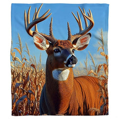 Folded wildlife throw blanket showing the detailed deer head and antler illustration