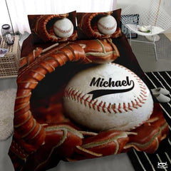 Personalized Baseball Bedding Full Size Flag Custom Name Duvet Cover Set Sport Decor Sports Comforter Bed Set (Baseball Glove)