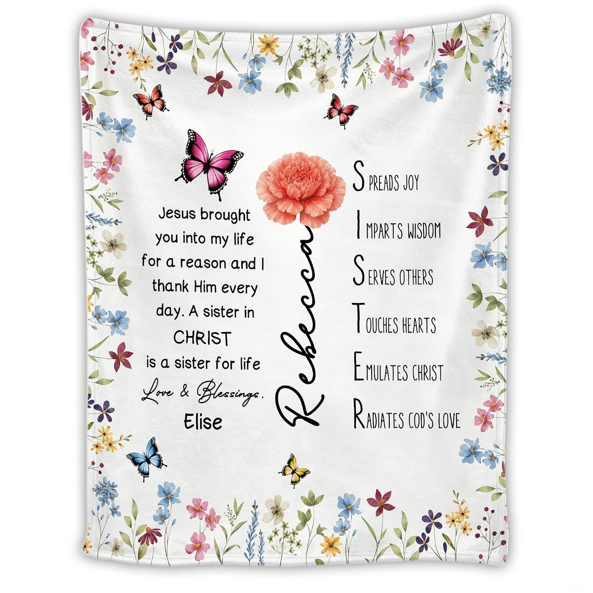Wildflower butterfly floral blanket flat product mockup.