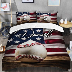 Personalized Baseball Bedding Full Size Flag Custom Name Duvet Cover Set Sport Decor Sports Comforter Bed Set (Baseball Vintage Rustic)