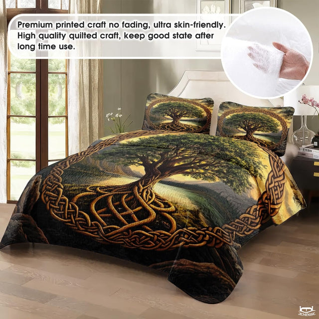 Custom Celtic Tree of Life Quilt Set with Intertwined Roots Design