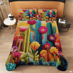 Personalized Vibrant Embroidered Desert Cactus Quilt Set