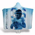 Football varsity bedding set featuring athletic player graphic on ice blue backdrop.