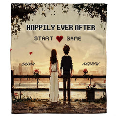 Pixel art mattress centerpiece showcasing glowing sunset skyline and pixelated red heart visual.