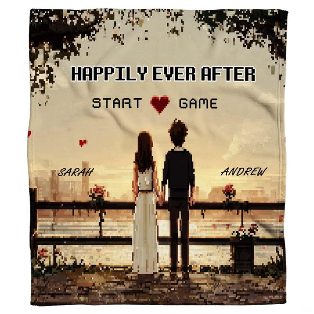 Pixel art mattress centerpiece showcasing glowing sunset skyline and pixelated red heart visual.