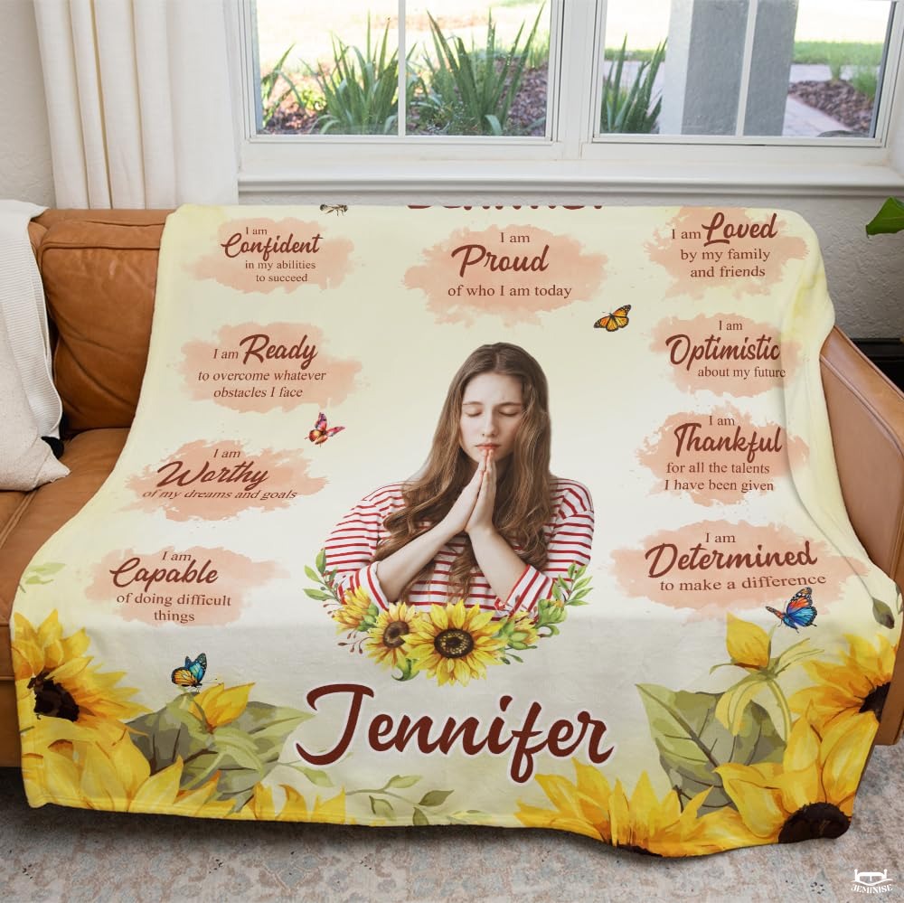 Personalized Sunflowers and Butterflies Affirmations Blanket