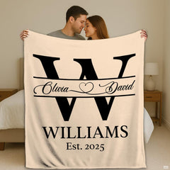Personalized Photo Couple Blanket with Special Date & Names – Custom Husband Wife Boyfriend Girlfriend Gift – Romantic Throw for Anniversary, Wedding, or Engagement (Monogram Couple)