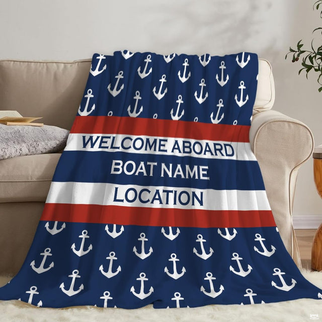 Seafaring bedroom arrangement showcasing coastal boats bedding set graphics and navy blue nautical motifs.