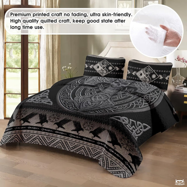 Norse Mythology Mjolnir with Skull Within Circular Celtic Quilt
