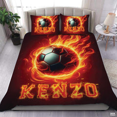 Custom Fiery Soccer Ball, Custom Name Comforter Set, Machin - Design 5