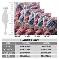 Multi-panel graphic display showcasing fantasy dragon design alongside dimensional scale outline