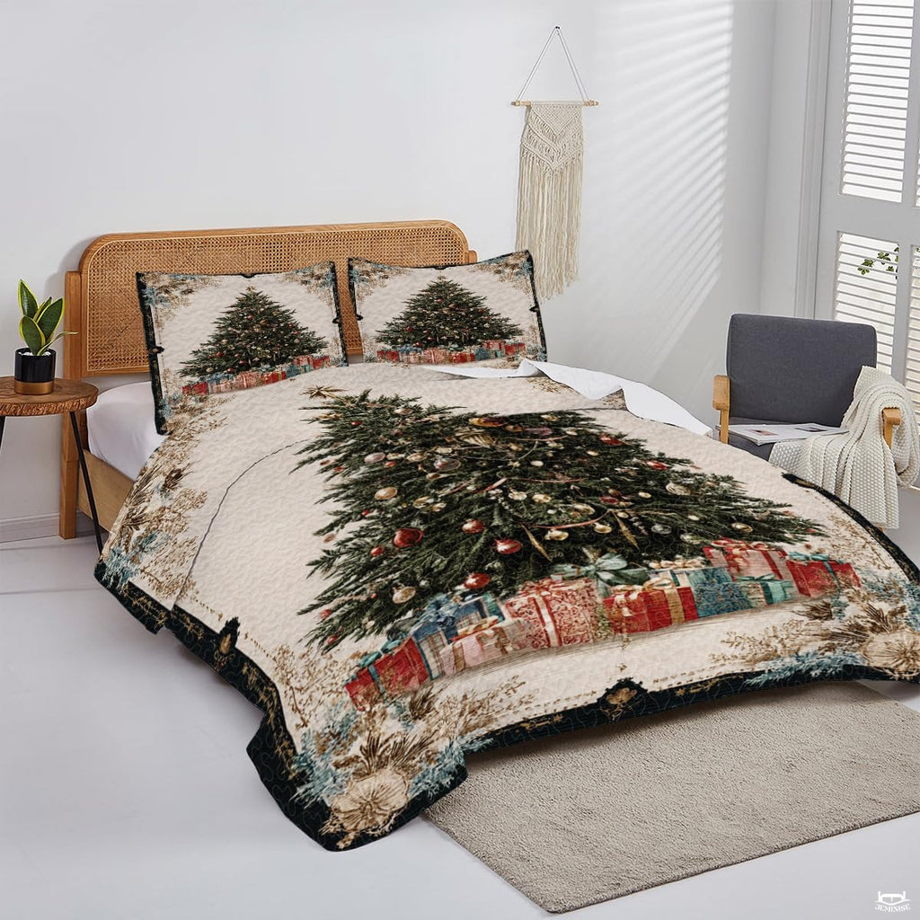 Christmas Bedding Quilt – Soft Microfiber Holiday Bedspread, Lightweight Winter Bedding, Cozy Xmas Quilts for Couch, Bedroom & Seasonal Home Decorations (Christmas Quilt-DS07)