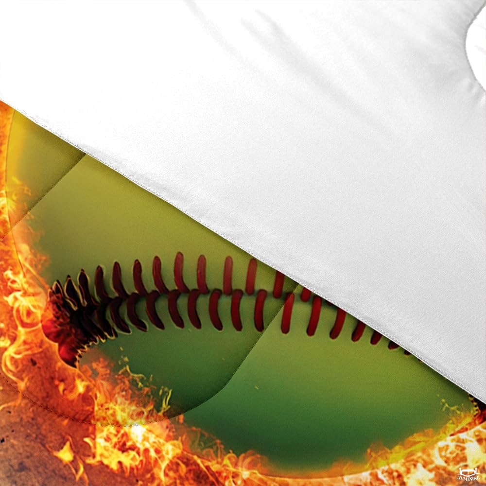 Teal & Yellow Softball Comforter Set – Vibrant Sports Bedroom Decor for Softball Fans, Soft Cozy Bedding for Girls & Women, Offered in Twin, Queen, King