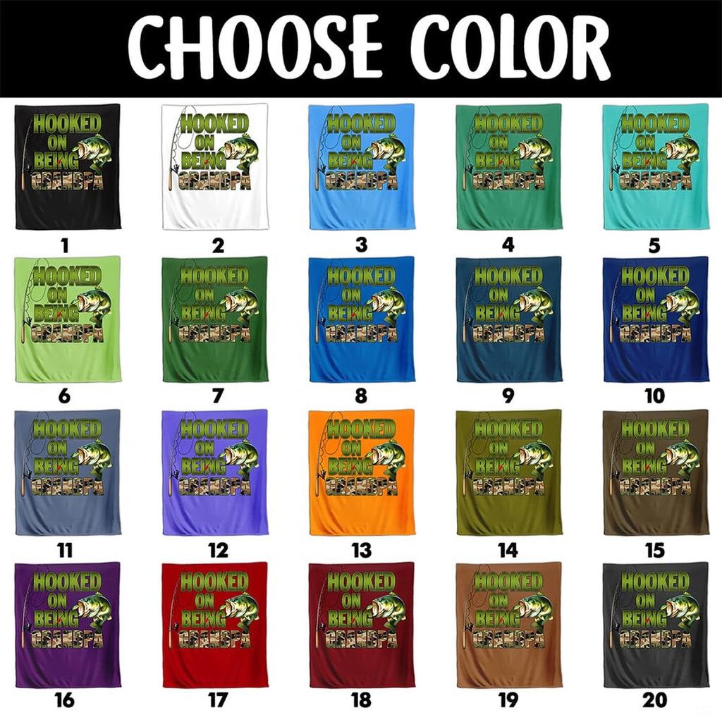 Twenty color swatch variations displaying the jumping bass fish and angling lure graphic layout