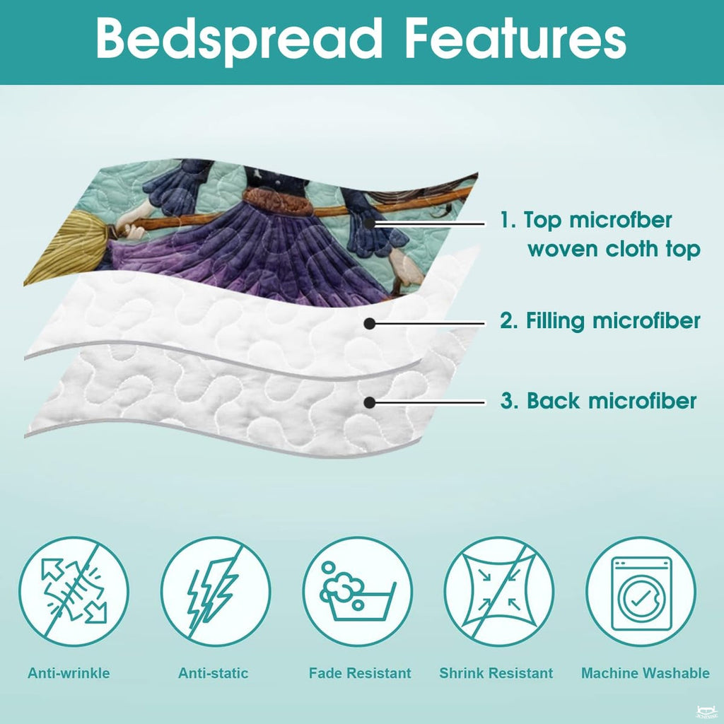 Whimsical witch bedding construction infographic