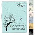 Winter tree silhouette print with colorful watercolor hummingbirds over a pastel background.