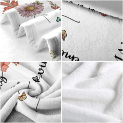 Botanical textile display shown alongside multiple dimension indicators