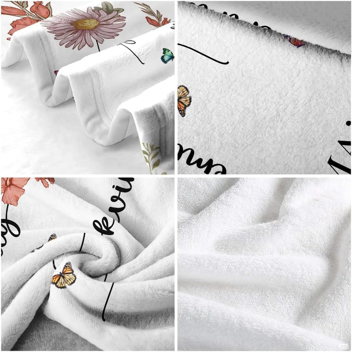 Botanical textile display shown alongside multiple dimension indicators