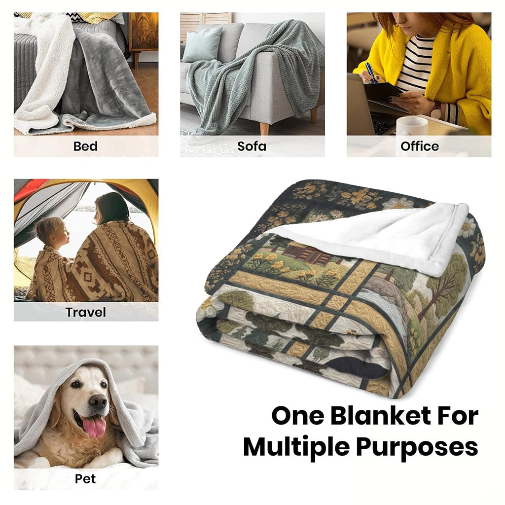 Folded black bear and honeybee throw blanket displayed in bedroom