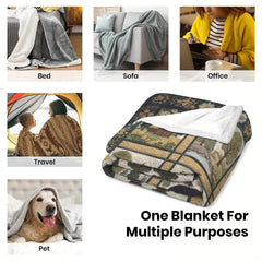 Folded black bear and honeybee throw blanket displayed in bedroom