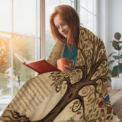 Detailed view of the sprawling tree illustration with winding branches and patterned foliage.