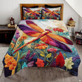 Personalized Dragonfly Patchwork Pattern Quilt Set, Animal Style, Dragonfly Quilt Set Bedspread, Custom Nature Autumn Quilt Bedset, Cotton Bedding for Bedroom Girl Room (Dragonfly Garden)