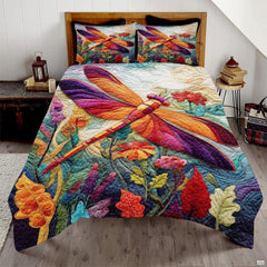 Personalized Dragonfly Patchwork Pattern Quilt Set, Animal Style, Dragonfly Quilt Set Bedspread, Custom Nature Autumn Quilt Bedset, Cotton Bedding for Bedroom Girl Room (Dragonfly Garden)