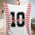 Baseball jersey number red lacing throw blanket featuring distressed number and curved red lacing
