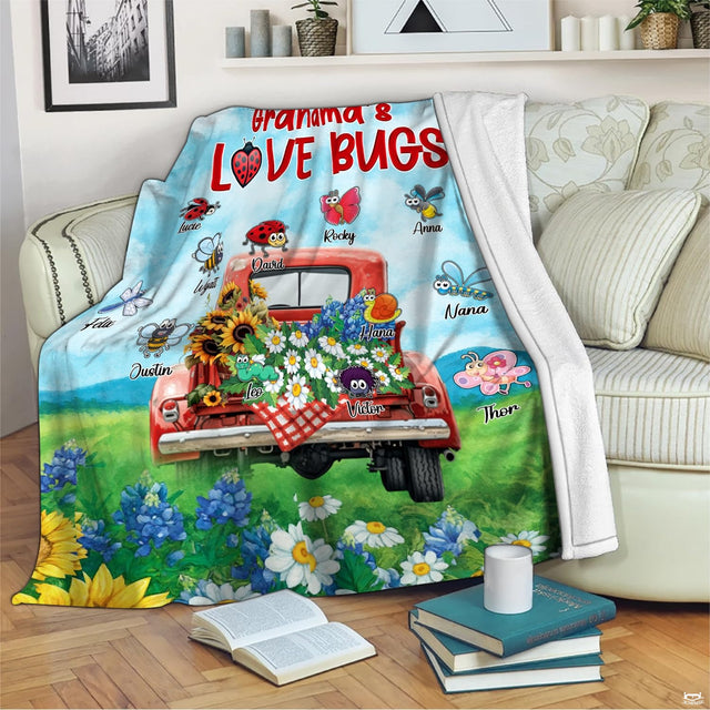 Whimsy bedding set showing illustrated garden thematic accent smiling amidst delicate botanical doodles.