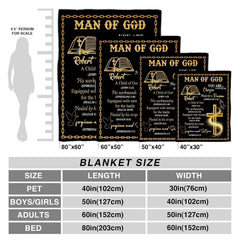 Graphic product overview illustrating decorative features and layout of Christian scripture faith blanket.