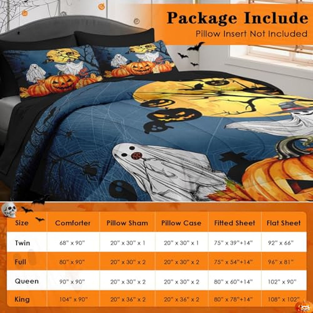 Pamnest Twin Halloween Comforter Set with Sheets, 5 Pieces Ghost Bedding
