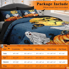 Pamnest Twin Halloween Comforter Set with Sheets, 5 Pieces Ghost Bedding