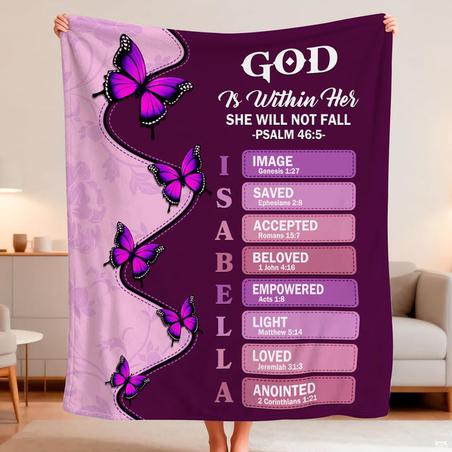 Custom Purple Butterfly Christian Blanket, Machine Washable