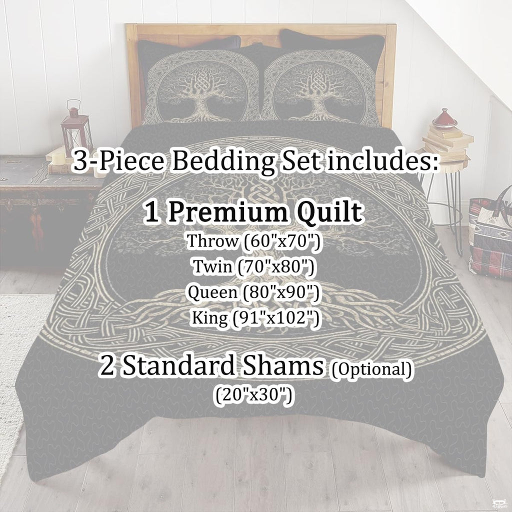 Corner angle view of Gaelic bedding highlighting precise graphic line art and rich black contrast