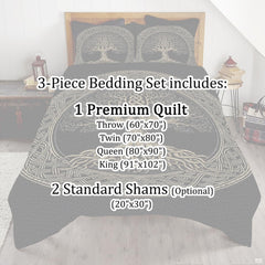 Corner angle view of Gaelic bedding highlighting precise graphic line art and rich black contrast