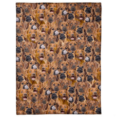 Rhodesian Ridgeback dog breed blanket featuring an all-over photo collage pattern.