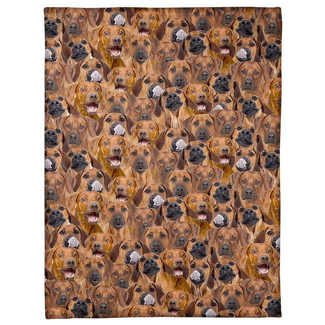 Rhodesian Ridgeback dog breed blanket featuring an all-over photo collage pattern.