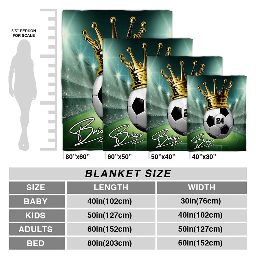 Proportions layout and dimension reference diagram for the royal crown soccer sports blanket.