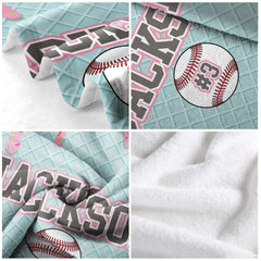 Detailed look at arched collegiate varsity letters set against an ice cream parlor backdrop.