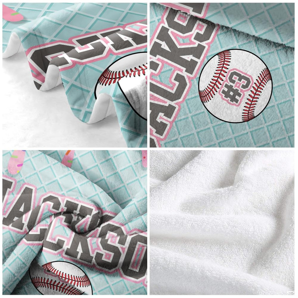 Detailed look at arched collegiate varsity letters set against an ice cream parlor backdrop.