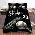 Personalized Baseball Bedding Full Size Flag Custom Name Duvet Cover Set Sport Decor Sports Comforter Bed Set (Baseball on Black)