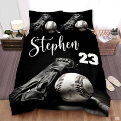 Personalized Baseball Bedding Full Size Flag Custom Name Duvet Cover Set Sport Decor Sports Comforter Bed Set (Baseball on Black)