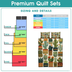 Personalized Vibrant Potted Cactus Quilt Set, Machine Washa - Design 3