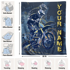 Dirt bike motorsport throw blanket folded neatly on bedroom chair