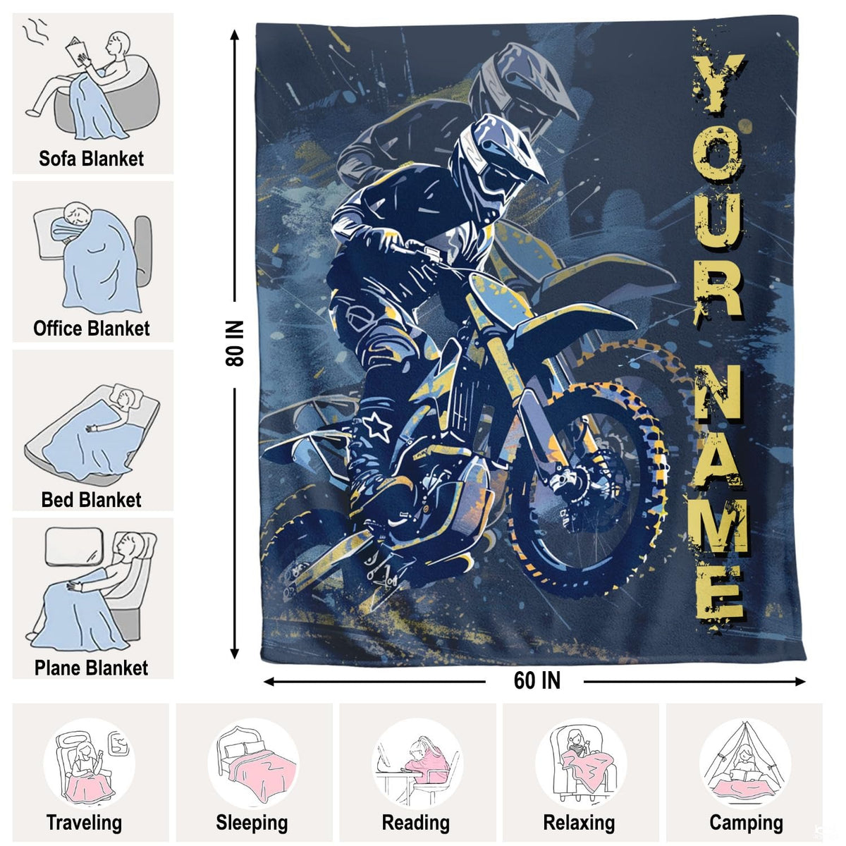 Dirt bike motorsport throw blanket folded neatly on bedroom chair
